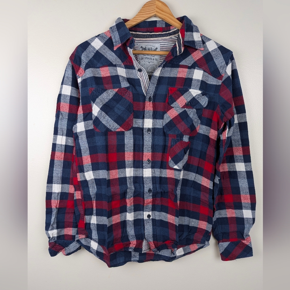 LEVI'S Men's Plaid Classic Two Horse Brand Flannel Button Up Shirt Small